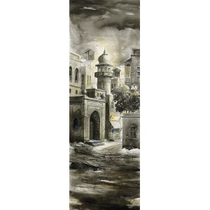 G. N. Qazi, 12 x 36 Inch, Oil on Canvas, Cityscape Painting, AC-GNQ-009